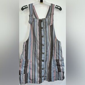 EUC Urban Outfitters Striped Button-Front Overall Dress in Blue, Pink & Brown